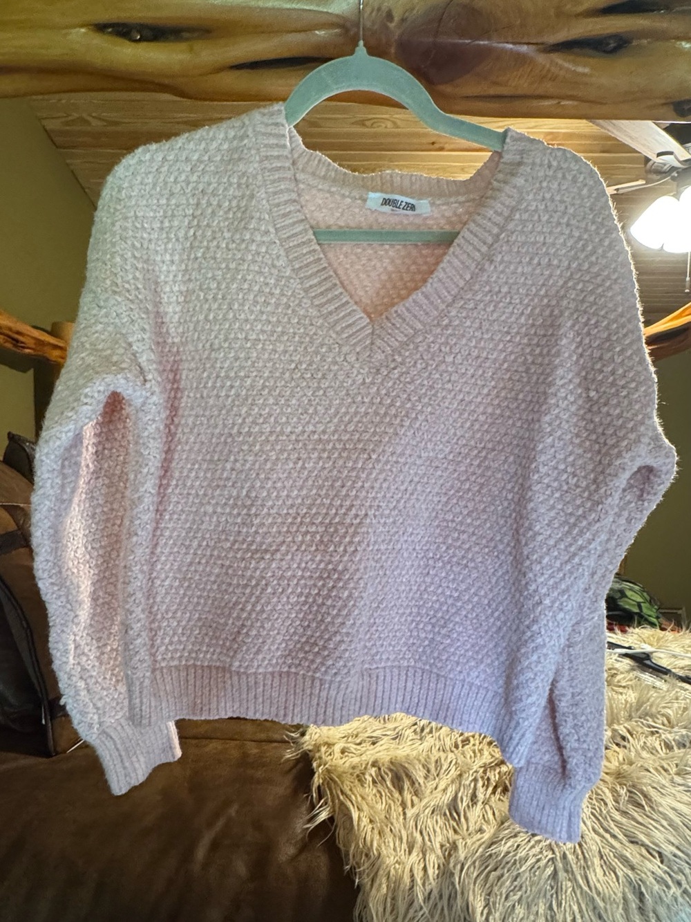 Double Zero Blush Pink V-Neck Textured Knit Sweater